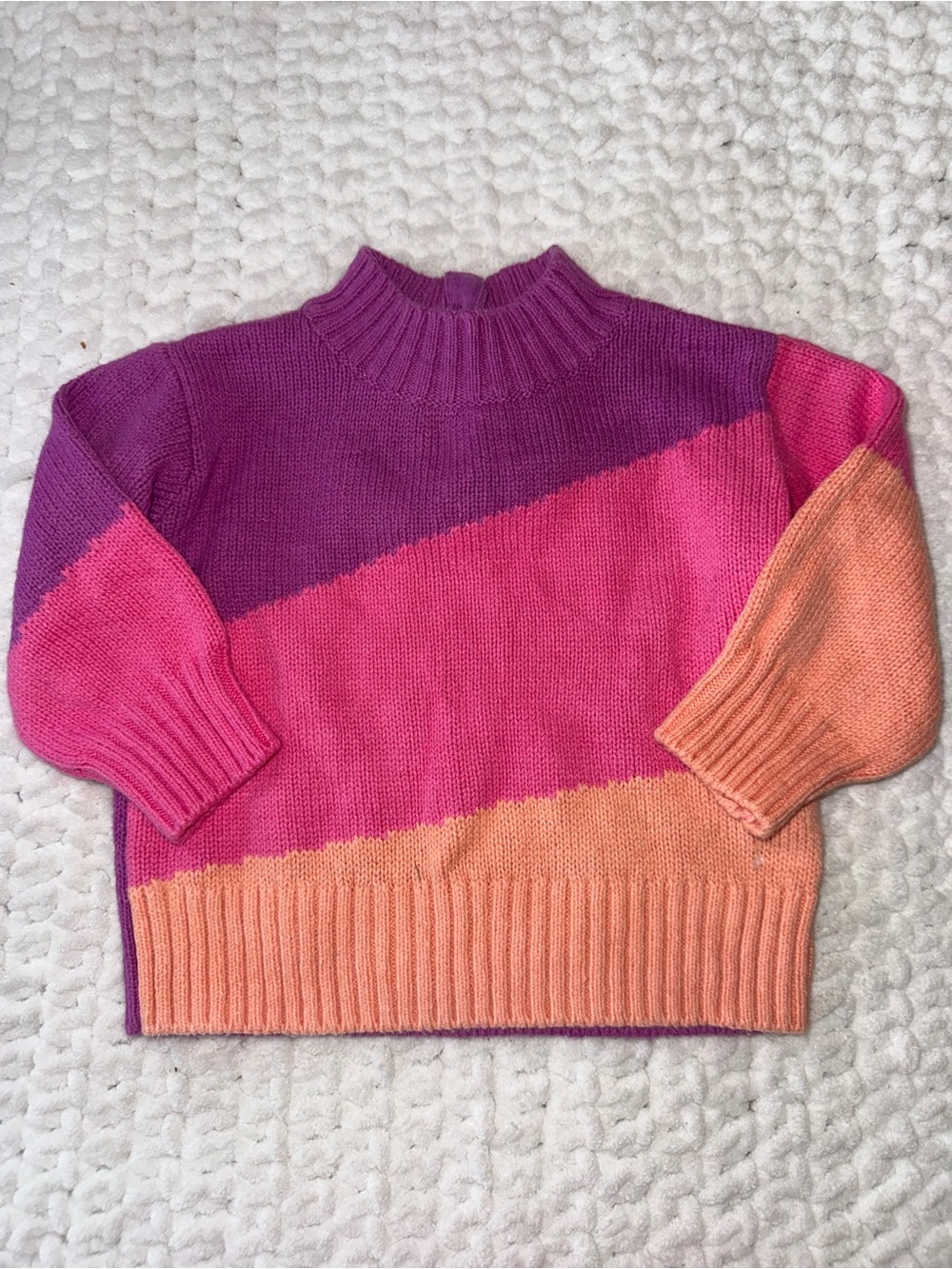 H&M Diagonal Colorblock Mock Neck Sweater — Purple, Pink, Peach